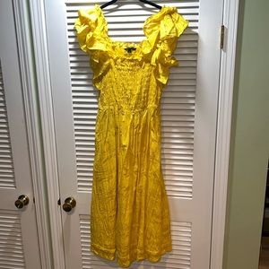 Banana Republic yellow ruffle off the shoulder dress with pockets